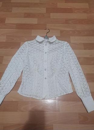 Оригінальна ажурна блуза/рубашка біла 100% бавовна, вінтаж, українського бренду helena