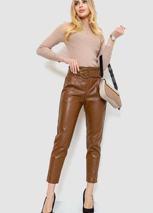 Стильні шкіряні жіночі штани з поясом кожані штани з еко-шкіри укорочені жіночі штани еко-шкіра коричневі жіночі штани зі шкіри3 фото