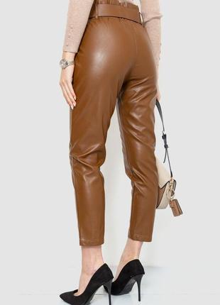 Стильные кожаные женские брюки с поясом кожаные штаны из эко-кожи укороченные женские брюки эко-кожа коричневые женские брюки из кожи4 фото