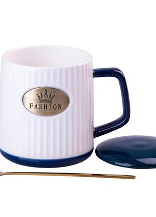 Чашка керамічна 400 мл fashion з кришкою і ложкою