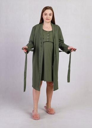 Комплект для беременных кормящих теплый халат и ночная рубашка 46-604 фото