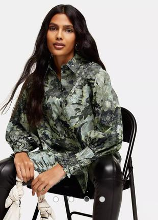 Зеленая рубашка оверсайз с графическим принтом topshop🔥
