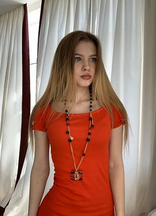 Бусы в золотом цвете с чёрным жемчугом