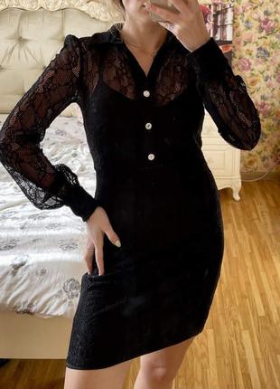 Черное кружевное короткое платье с длинными рукавами от miss selfridge2 фото