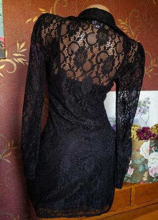 Черное кружевное короткое платье с длинными рукавами от miss selfridge8 фото