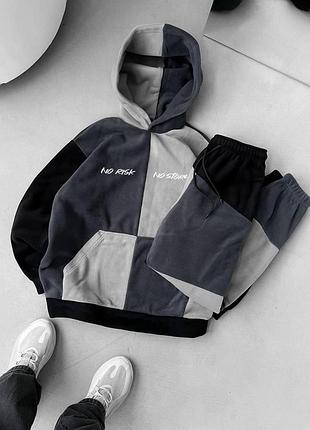 Мужской теплый спортивный костюм no risk с принтом на флисе