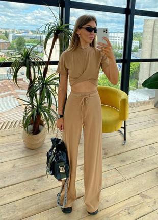 Костюм прогулочный летний широкие брюки и топ