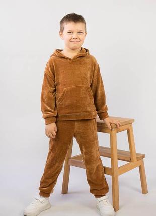 Теплый велюровый костюм, спортивный вельветовый костюмчик детский, комплект худи и брюки из велюра вельвета7 фото