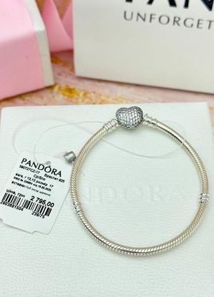 Серебряный браслет серебро пандора pandora silver s925 ale с биркой и пломбой 925 проба сердце