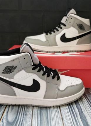 Розпродаж! nike air jordan 1 retro кросівки чоловічі шкіряні відмінна якість кеди високі сірі з чорним найк джордан осінні весняні демісезонні