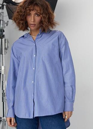 Удлиненная женская рубашка в полоску1 фото