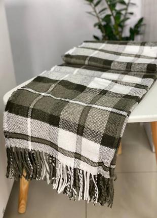 Плед в клетку, шерстяной, акриловый, с кисточками, покрывало