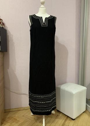 Платье сарафан льняной вышивка чёрный