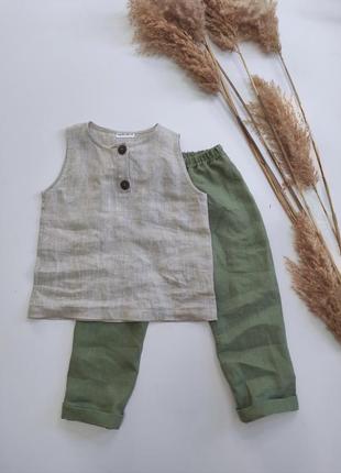 Льняной костюм для взлобика. штаны и майка. одежда ручной работы из натурального льна.7 фото