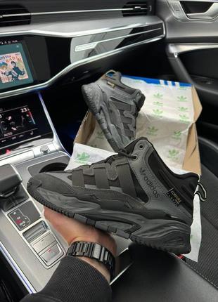 ❄️зимові чоловічі кросівки adidas originals niteball men’s gray black fur❄️