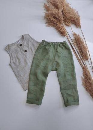 Льняной костюм детский. одежда из натурального льна. брюки и майка для мальчика.1 фото