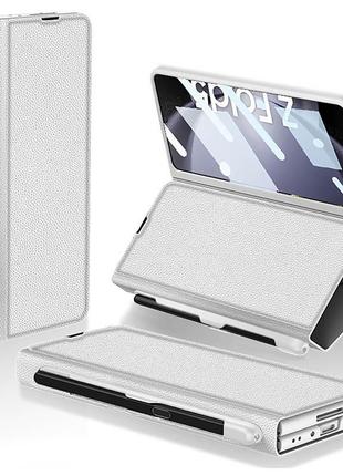 Кожаный чехол книжка на samsung galaxy z fold5 silver / чехол на самсунг галакси зет фолд 5