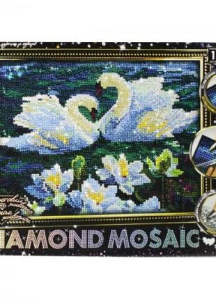 Алмазний живопис "diamond mosaic. лебеди"1 фото