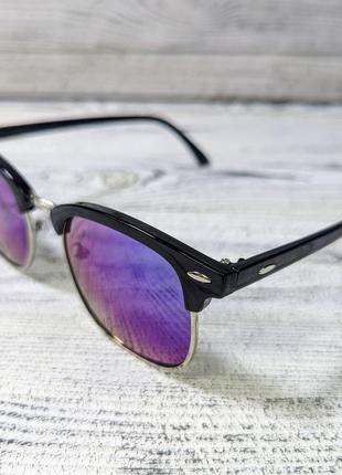 Солнцезащитные очки унисекс, синие , глянцевые, в серебристо черной оправе (без бренда )3 фото
