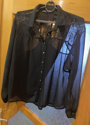 Красива чорна сорочка рубашка блуза віз мереживо