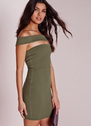 Хаки платье с лямкой на плечи