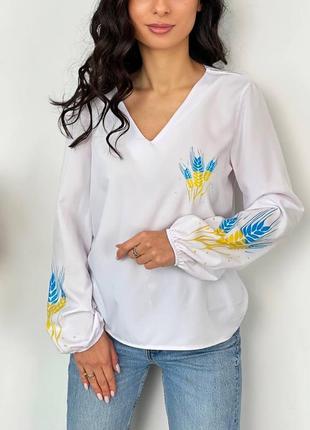 Жіноча стильна блуза блузка в українському стилі кофтинка вишиванка з колосками хіт тренд