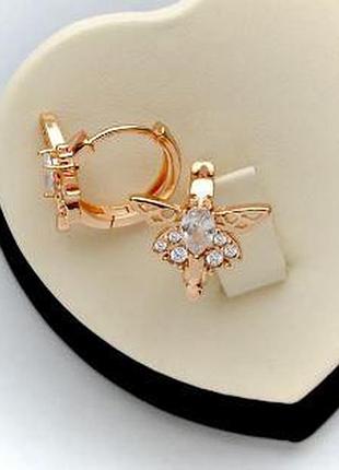 Сережки з фіанітами 1,7 см, медзолото, медичне золото, позолочені xuping