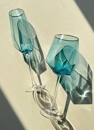 Келих для шампанського olens "блакитний діамант" 350мл, xd014 фото