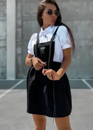 Костюм женский сарафан с рубашкой черно-белого цвета