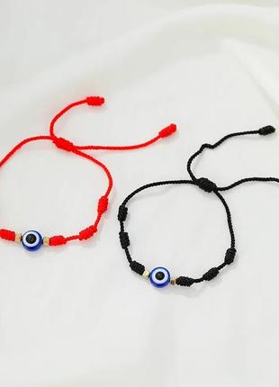 Червоний браслет каббала 7 вузлів на вдачу, оберіг турецьке око