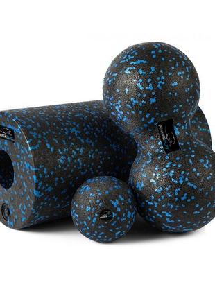 Набір для йоги powerplay pp_4008 epp foam roller set роллер + 2 масажні м'ячі чорно-синій