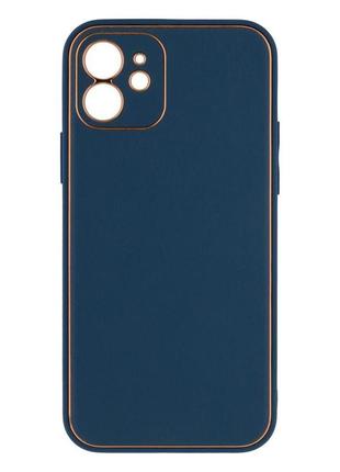 Чехол leather gold with frame without logo для iphone 12  navy blue