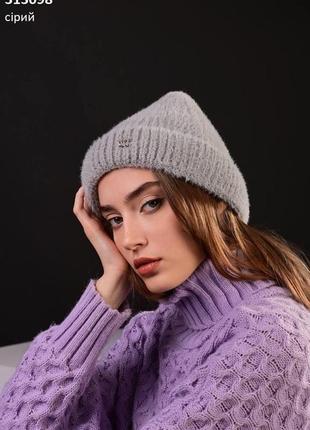 Шапка жіноча зимова з ангори лавандова3 фото