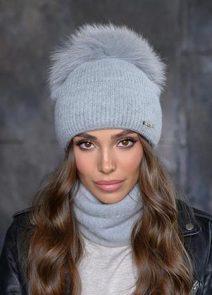 Комплект в'язаний шапка на флісі + баф 287-31