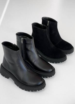 Женские черные натуральные демисезонные ботинки низкого хода1 фото