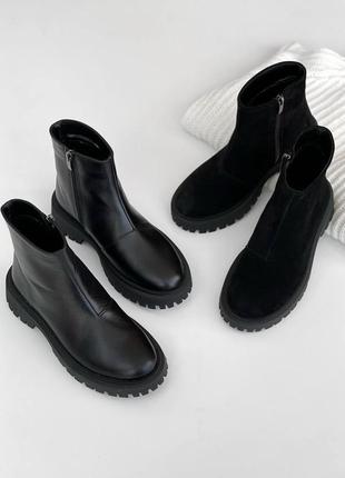 Женские черные натуральные демисезонные ботинки низкого хода2 фото