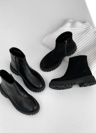 Женские черные натуральные демисезонные ботинки низкого хода3 фото