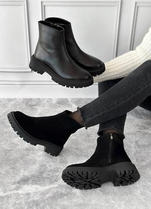 Женские черные натуральные демисезонные ботинки низкого хода4 фото