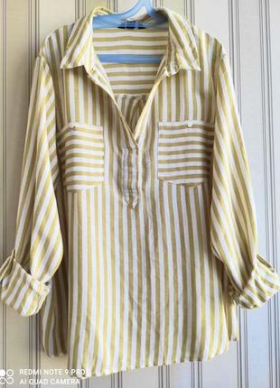 🧡🧡🧡натуральна брендова подовжена сорочка, блуза в смужку. батал