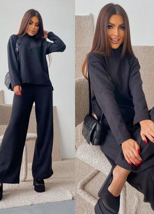 Трендовый костюм из турецкой ангоры, штаны палаццо/клеш+свитер,супер качество,сirий, беж, черный1 фото
