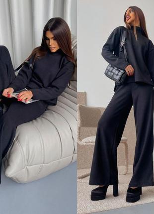 Трендовый костюм из турецкой ангоры, штаны палаццо/клеш+свитер,супер качество,сirий, беж, черный2 фото