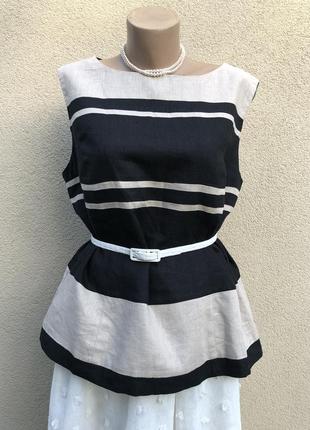 Блуза льняна по фігурі, в смужку,великий розмір,льон+віскоза,f&f