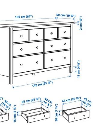 Hemnes комод, 8 ящиков, белая морилка, 160х96 см 102.392.802 фото