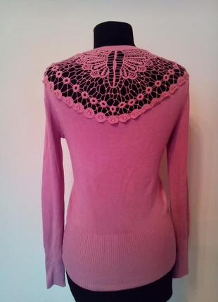 Базовый свитер карамельно-розового цвета, свитер с кружевом2 фото