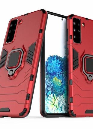 Чехол fiji ring для samsung galaxy s21 plus (g996) бронированный бампер с кольцом красный