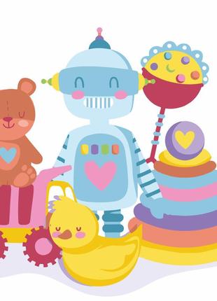 Картина по номерам детские игрушки с лаком и уровнем 30х30 см (es-0847)