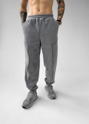 Мужские теплые спортивные штаны серые на флисе