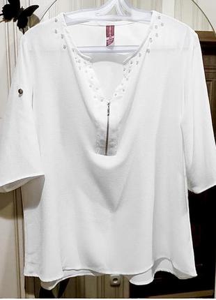 ❤️❤️❤️ білосніжна брендова футболка, блуза з перлинами. туреччина.