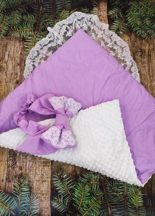 Летний конверт одеяло с кружевом для новорожденных, белый + сиреневый3 фото