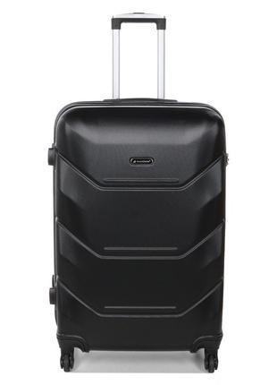 Велика міцна дорожня валіза на 4 колесах пластикова чорна розмір l madisson валіза чотириколісна чемодан на колесах3 фото